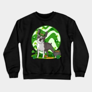 Boston Terrier Dog St Patricks Day Leprechaun Crewneck Sweatshirt